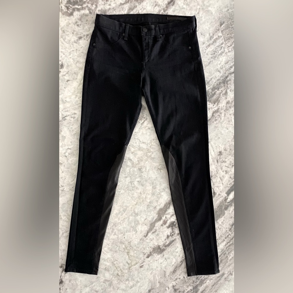 Rag & Bone Denim and Lamb Leather High Waist Skinny Jeans in Midnight (Black)